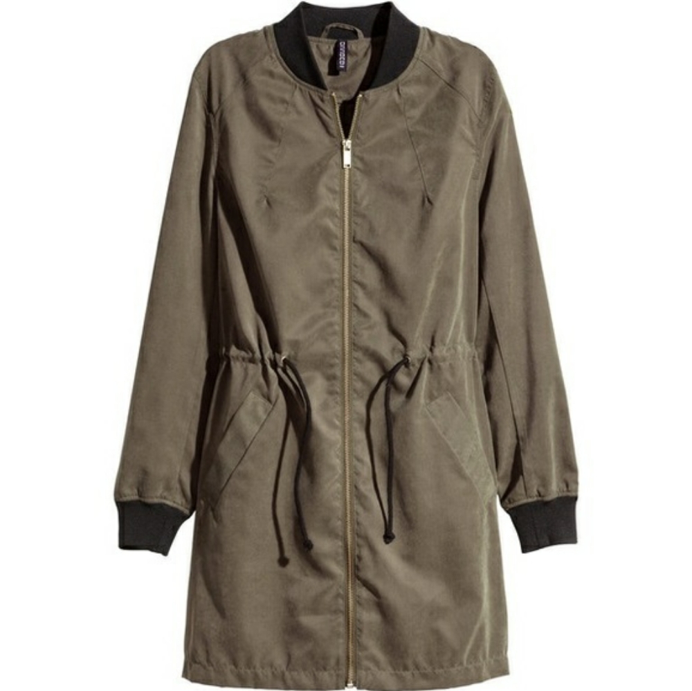 Divided H&M Army Green Long Bomber Jacket